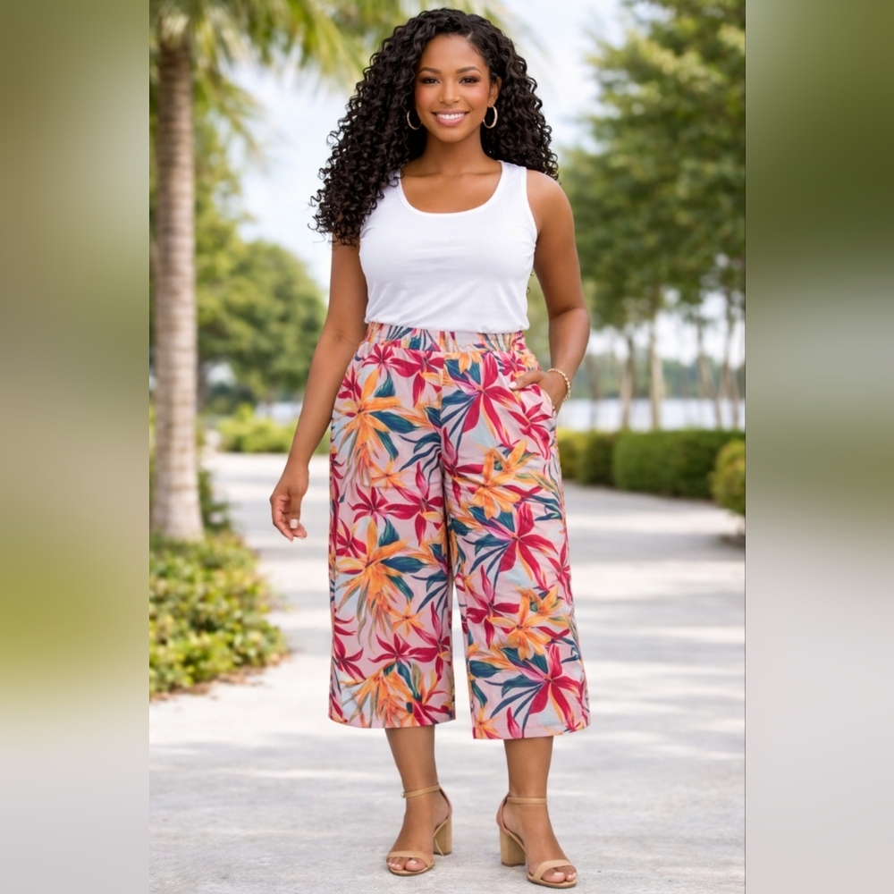 Jessica Simpson Tropical Print Capri Pants – Size 2X – Great Used Condition - Picture 6 of 10
